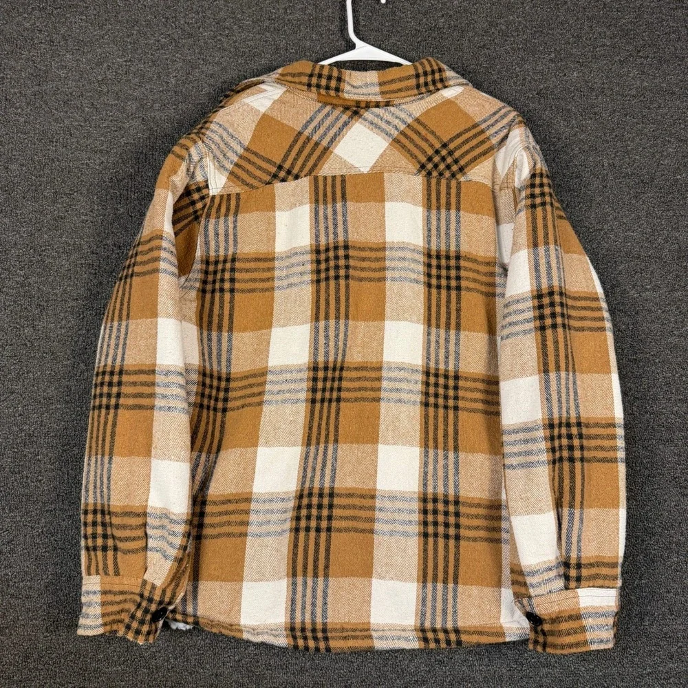 Windfit Sherpa Lined Flannel Shirt Jacket Mens Large Tan Plaid Button Up Shacket